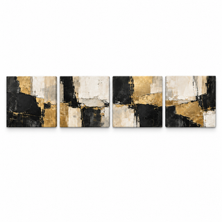 Gilded Monolith: Four square canvas panels on a white background.