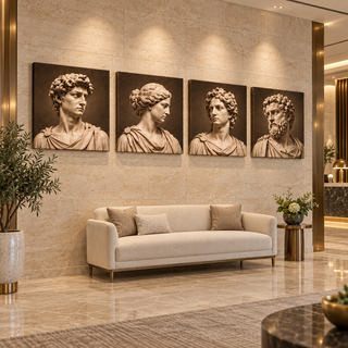 Marble Atelier: Four-panel canvas set in a hotel lobby.