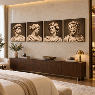 Marble Atelier: Four-panel canvas set in a spacious hotel suite.