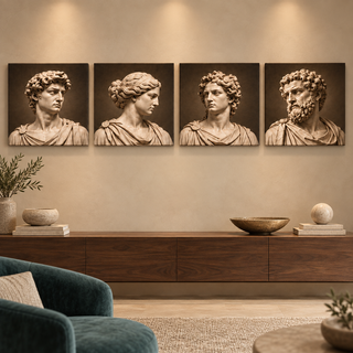 Marble Atelier: Straight view of four square canvas panels.