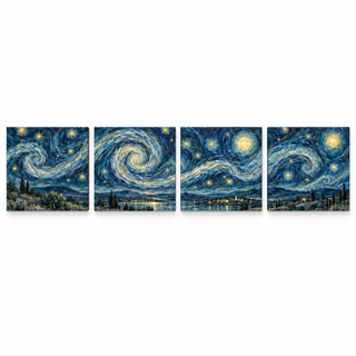 Midnight Reverie: Four square canvas panels on a white background.