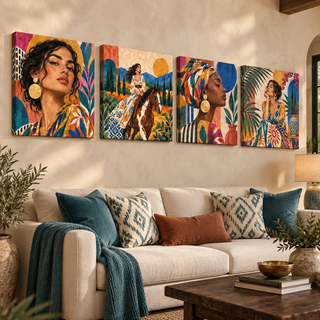 Nomad Muses: Left-angled display with printed canvas sides.