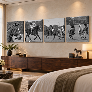 Polo Club: Four-panel canvas set in a spacious hotel suite.