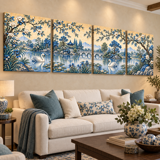 Porcelain Garden: Left-angled display with printed canvas sides.