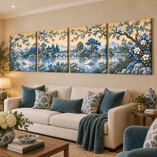 Porcelain Garden: Right-angled display with printed canvas sides.