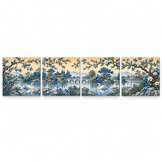 Porcelain Garden: Four square canvas panels on a white background.