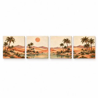 Terracotta Oasis: Four square canvas panels on a white background.