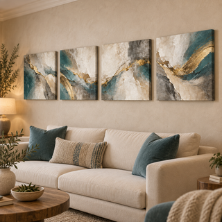 The Gilded Veil: Right-angled display with printed canvas sides.