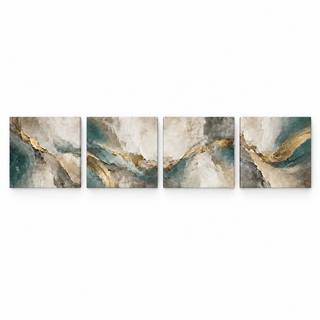 The Gilded Veil: Four square canvas panels on a white background.