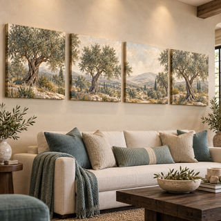 The Travertine Grove: Left-angled display with printed canvas sides.