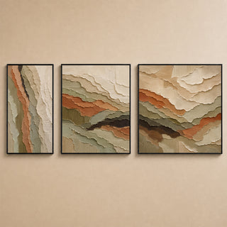 3D relief textured canvas set of 3 in black box frames