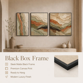 Black box frame finish details for Khirki 3D relief wall art
