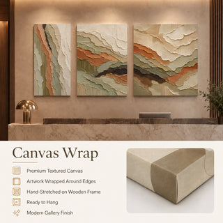 Canvas wrap finish details for Khirki 3D relief wall art