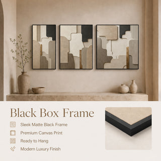 Black box frame finish details for Khirki 3D relief wall art