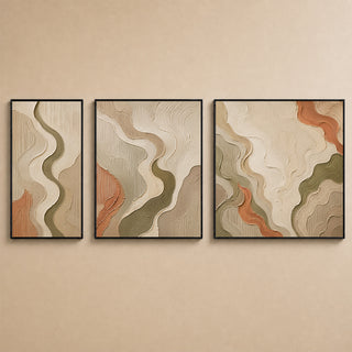 Flowing ribbon relief canvas set of 3 in black box frames