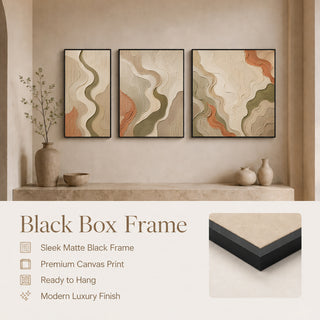 Black box frame finish details for Khirki 3D relief wall art