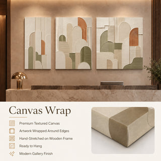 Canvas wrap finish details for Khirki 3D relief abstract wall art