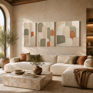 Olive and terracotta arch abstract 3D relief textured canvas print set of 3