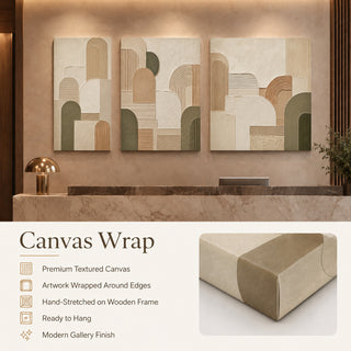 Canvas wrap finish details for Khirki 3D relief abstract wall art