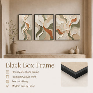 Black box frame finish details for Khirki 3D relief abstract wall art