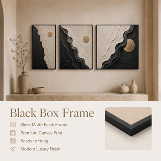 Black box frame finish details for Khirki 3D relief abstract wall art