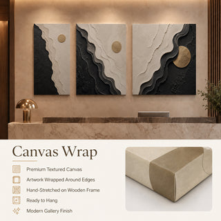 Canvas wrap finish details for Khirki 3D relief abstract wall art