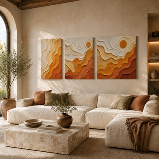 Amber sunset abstract 3D relief textured canvas print set of 3
