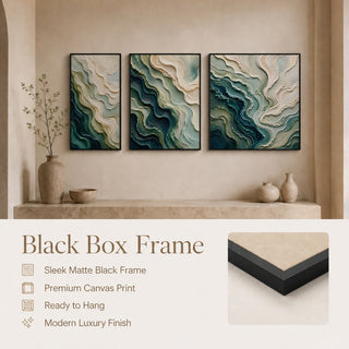 Black box frame finish details for Khirki 3D relief abstract wall art