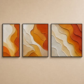 Saffron and marigold abstract relief canvas set of 3 in black box frames