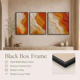 Black box frame finish details for Khirki 3D relief abstract wall art