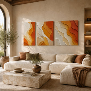 Saffron and marigold abstract 3D relief textured canvas print set of 3