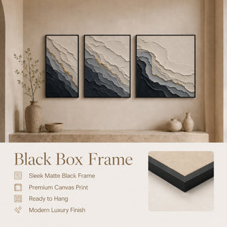 Black box frame finish details for Khirki 3D relief abstract wall art