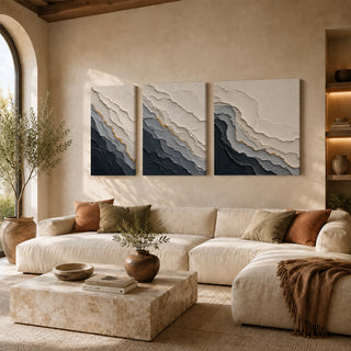 Charcoal and slate abstract 3D relief textured canvas print set of 3