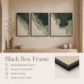 Black box frame finish details for Khirki 3D relief abstract wall art