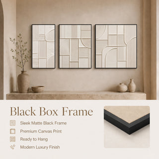 Black box frame finish details for Khirki 3D relief abstract wall art