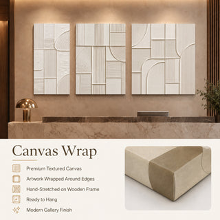 Canvas wrap finish details for Khirki 3D relief abstract wall art