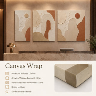 Canvas wrap finish details for Khirki 3D relief abstract wall art