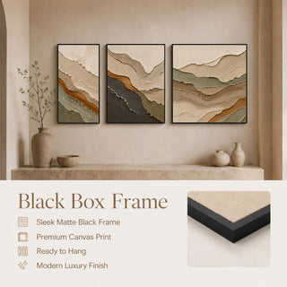Black box frame finish details for Khirki 3D relief abstract wall art