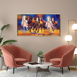 Seven Horses Vastu Canvas painting Framed For Home and Office