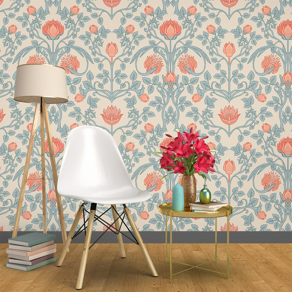 Luxury Red and green floral Vintage Wallpaper for living room