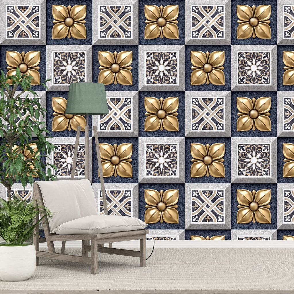 Gray Yellow Flower Moroccan Pattern Wallpaper 