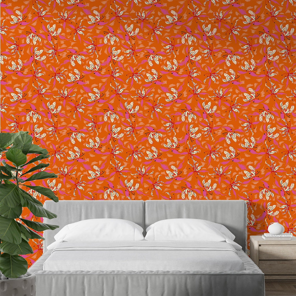 Luxury Orange Color floral wallpaper 