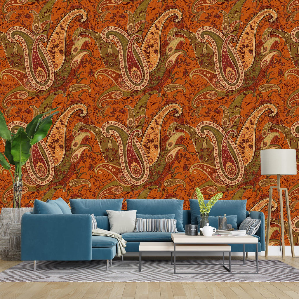Luxury Paisley Floral Orange Color wallpaper